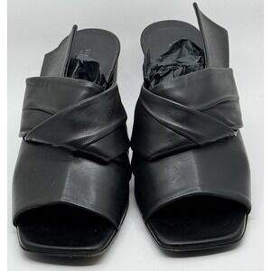 Via Spiga Black Leather Open Toe Block Heel Mule‎ Sandals Women's 6 Italy
